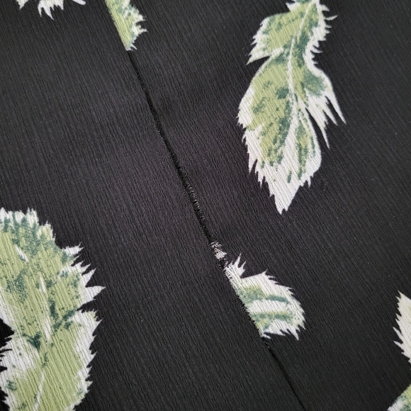Entro Black Tropical Leaf Print Sleeveless Front Tie A-Line Summer Dress Size L - Picture 6 of 8